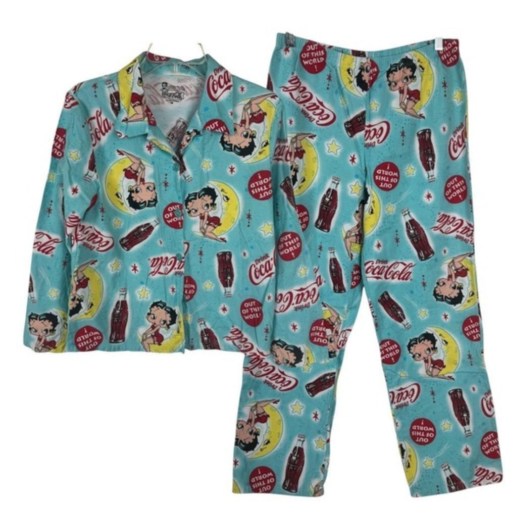 Betty Boop Coca Cola Pajama‎ Set Womens Size Medium Y2K Lounge Rare Cartoon Coke